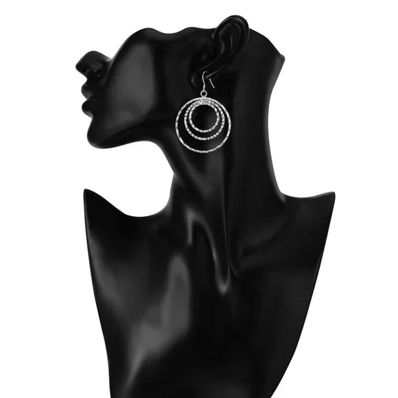 Gorgeous 3 Circles Hanging Earrings, Solid Sterling Silver "Hypoallergenic" - Picture 7 of 9